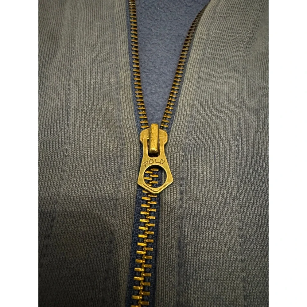 Polo Ralph Lauren Mens Blue Full Zip Hoodie Orange Pony Logo‎ Distressed Large